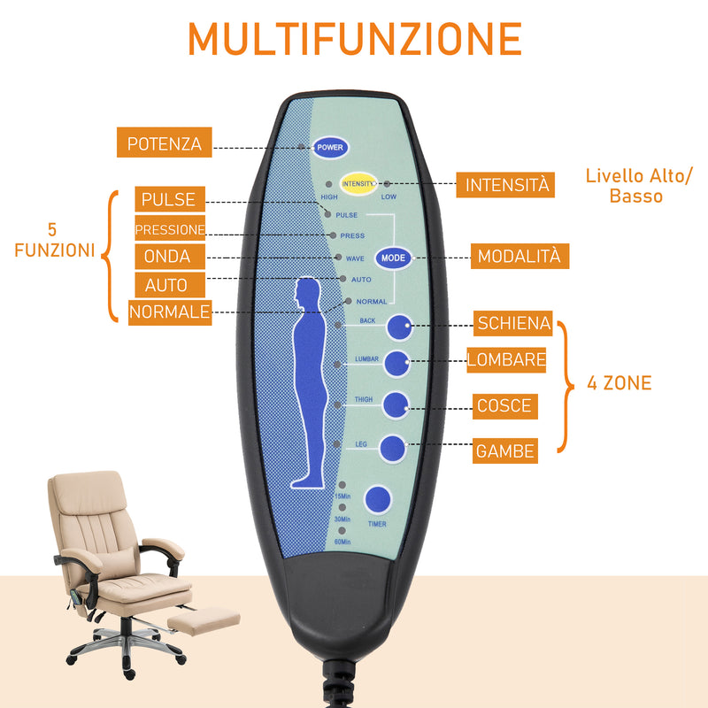 Sedia Poltrona Presidenziale Massaggiante da Ufficio in Similpelle Beige