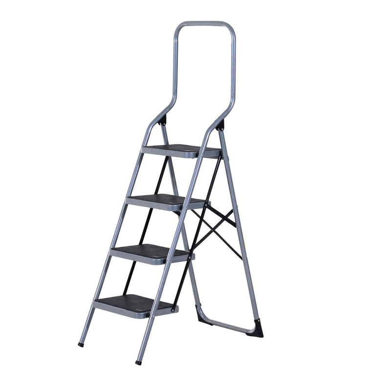 Scala Pieghevole Salvaspazio 4 Gradini 48x63x155 cm max 150kg in Metallo Argento e Nero