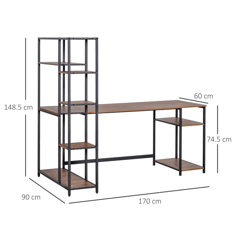 Scrivania da Ufficio 70x90x148,5 cm in Metallo e MDF Nero e Color Noce