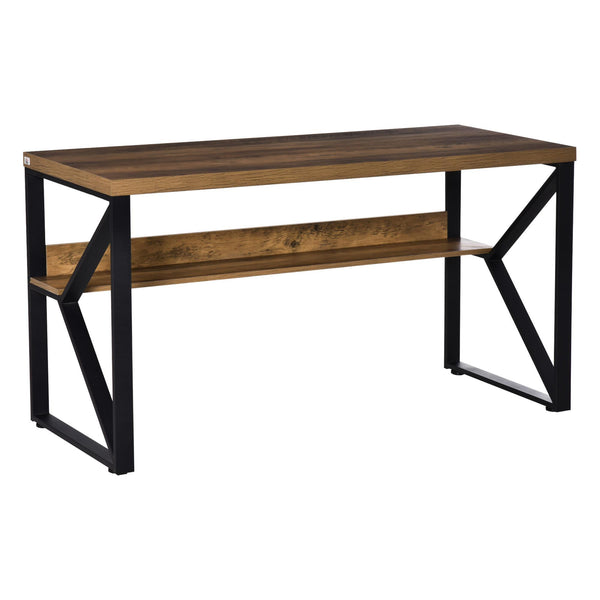 sconto Scrivania da Ufficio Moderna 140x60x76 cm con Mensola e Gambe a K Nero Marrone