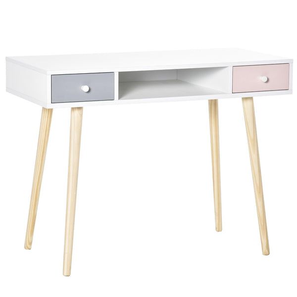 Scrivania per Bambini 100x48x76,5 cm in Legno di Pino e MDF Bianco Rosa e Grigio sconto