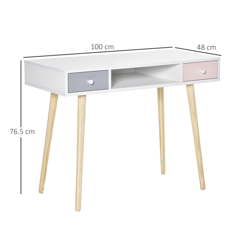 Scrivania per Bambini 100x48x76,5 cm in Legno di Pino e MDF Bianco Rosa e Grigio