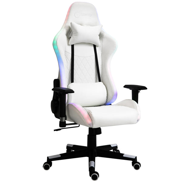 acquista Sedia da Gaming Ergonomica con Luci a LED in Similpelle Bianca