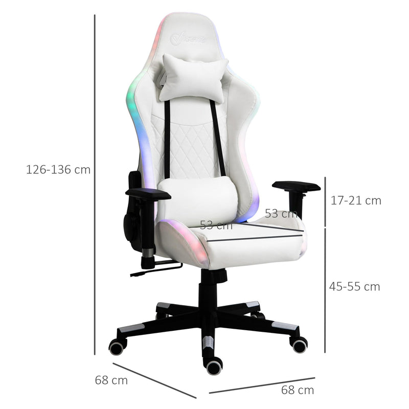 Sedia da Gaming Ergonomica con Luci a LED in Similpelle Bianca