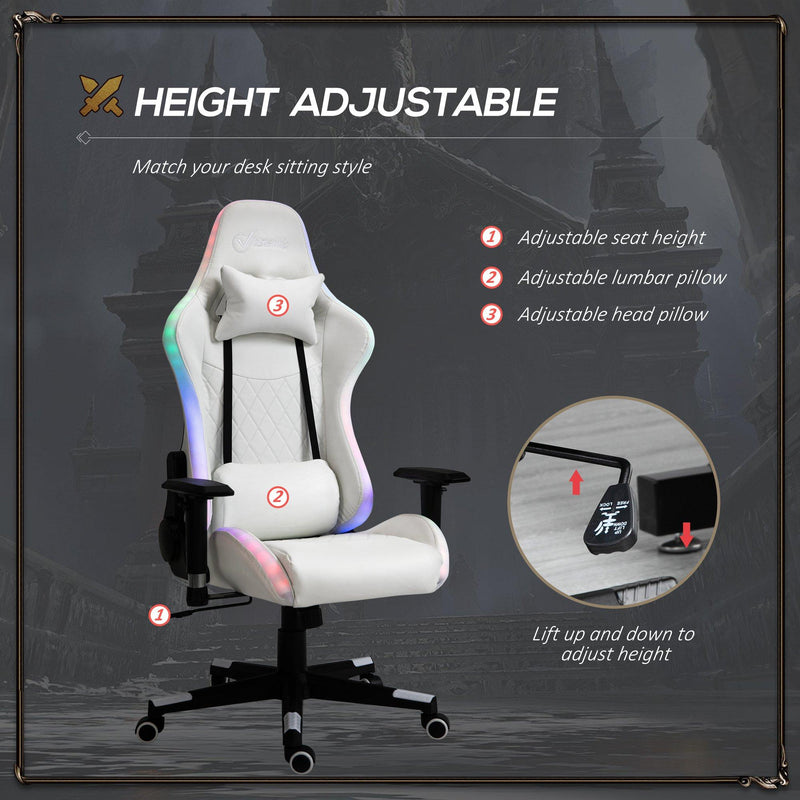 Sedia da Gaming Ergonomica con Luci a LED in Similpelle Bianca