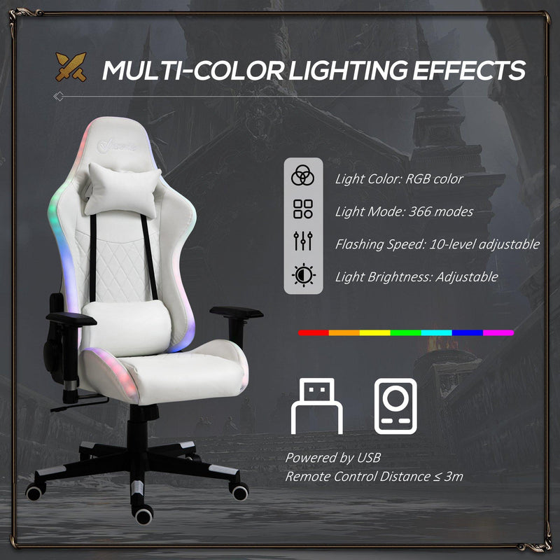 Sedia da Gaming Ergonomica con Luci a LED in Similpelle Bianca