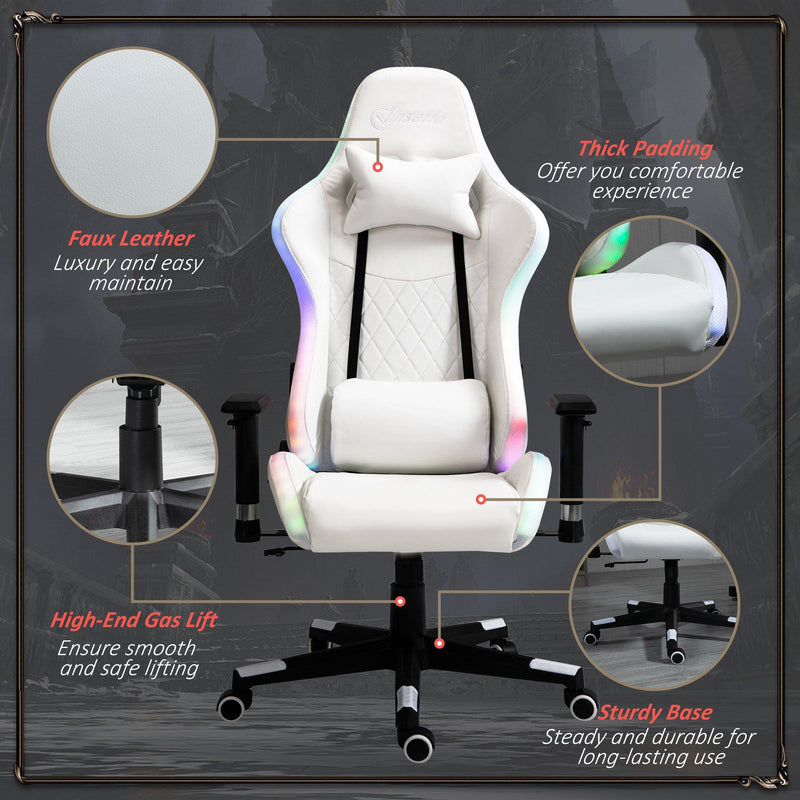 Sedia da Gaming Ergonomica con Luci a LED in Similpelle Bianca