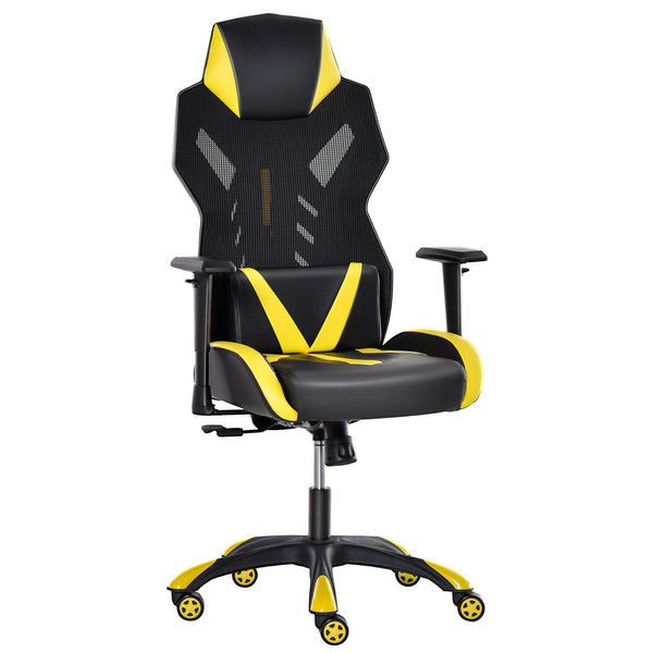 sconto Sedia da Gaming Ergonomica in Similpelle e Rete Nero e Giallo