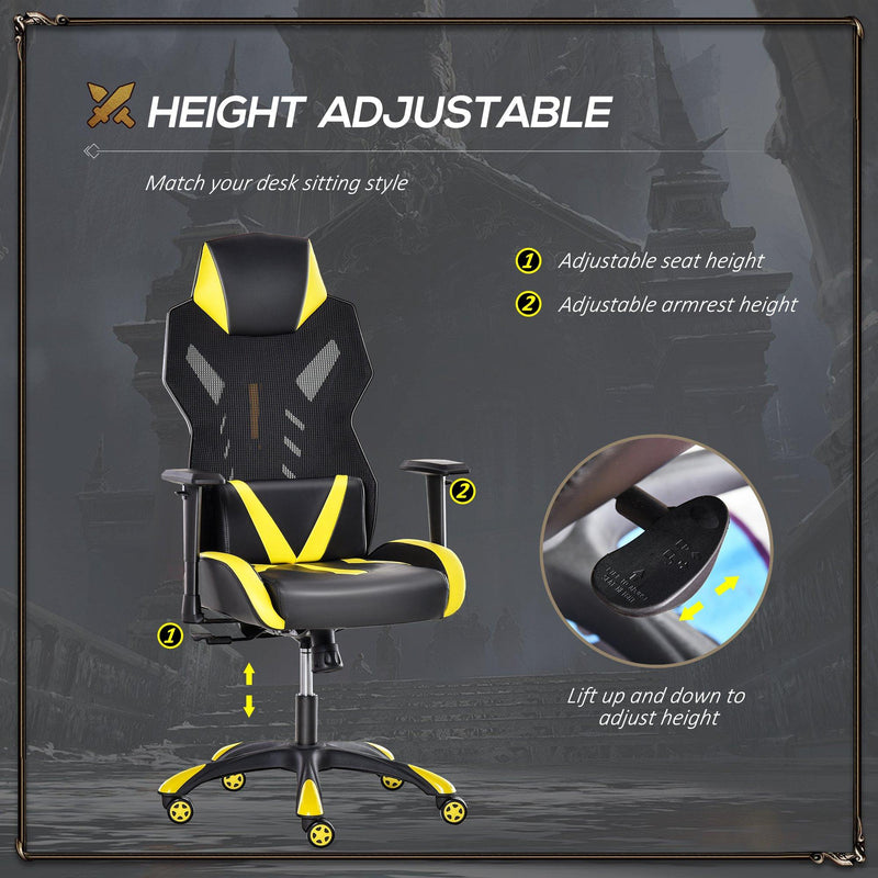 Sedia da Gaming Ergonomica in Similpelle e Rete Nero e Giallo