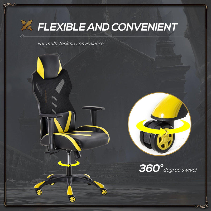 Sedia da Gaming Ergonomica in Similpelle e Rete Nero e Giallo