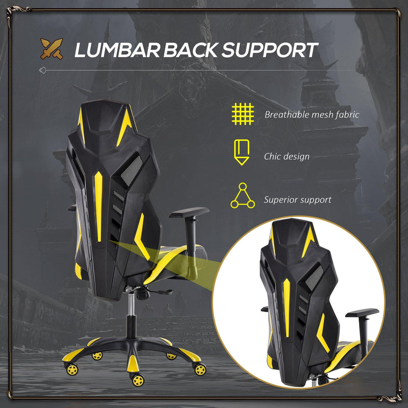 Sedia da Gaming Ergonomica in Similpelle e Rete Nero e Giallo