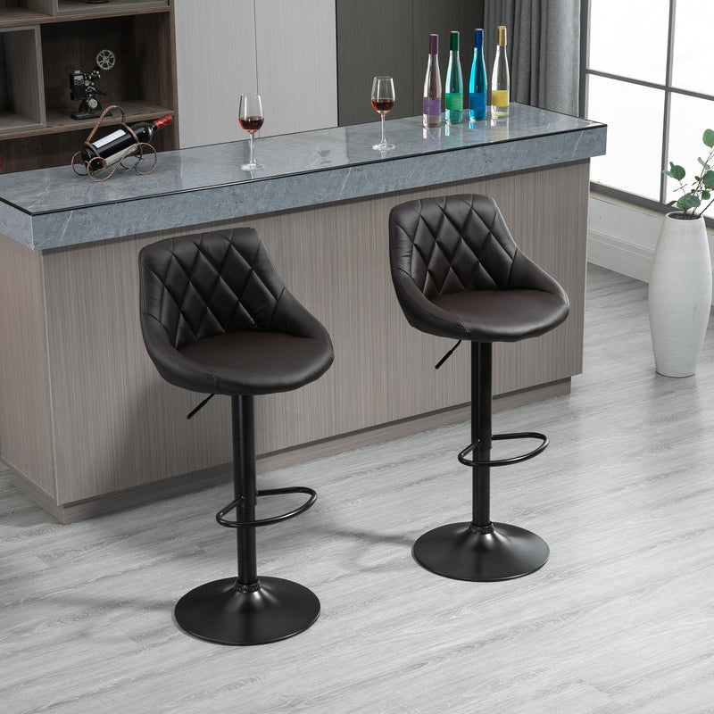 Set 2 Sgabelli da Bar 46,5x48x84,5-106,5 cm in Similpelle Marrone
