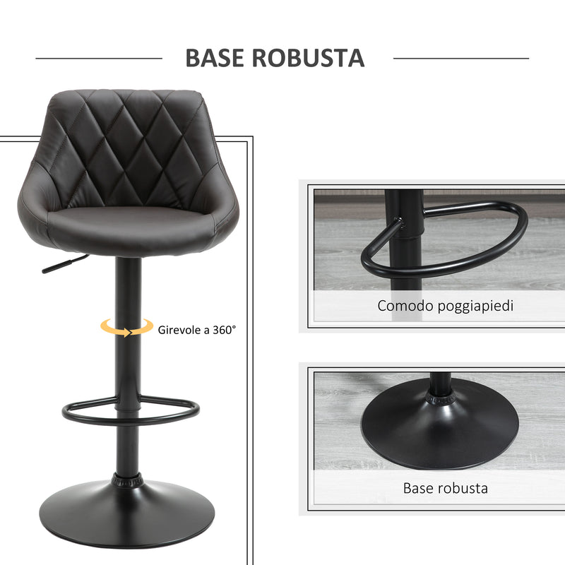 Set 2 Sgabelli da Bar 46,5x48x84,5-106,5 cm in Similpelle Marrone