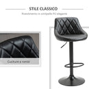 Set 2 Sgabelli da Bar 46,5x48x84,5-106,5 cm in Similpelle Nero