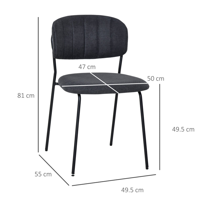 Set 4 Sedie Imbottite 49,5x55x81 cm in Tessuto Effetto Lino Grigio Scuro