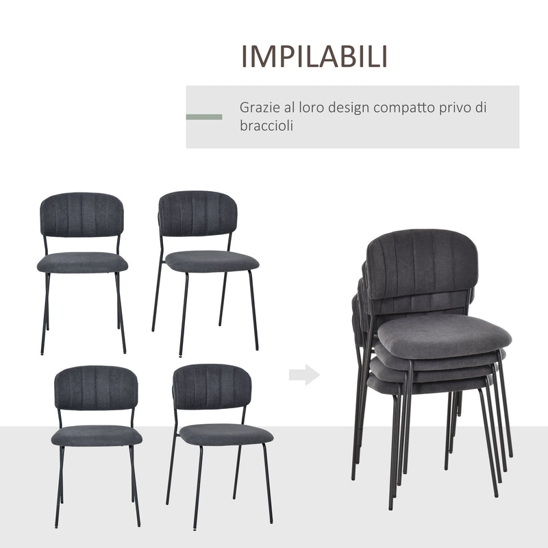 Set 4 Sedie Imbottite 49,5x55x81 cm in Tessuto Effetto Lino Grigio Scuro