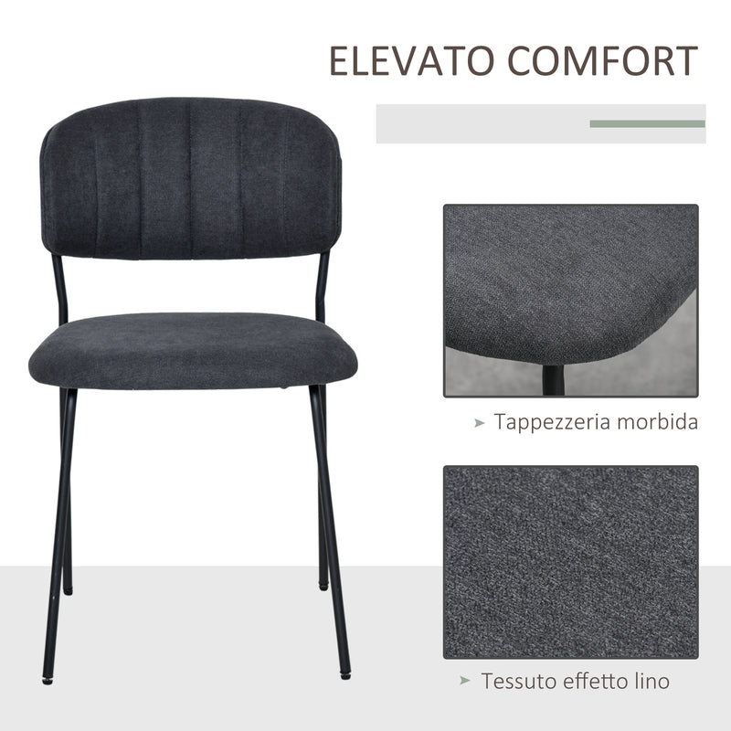 Set 4 Sedie Imbottite 49,5x55x81 cm in Tessuto Effetto Lino Grigio Scuro
