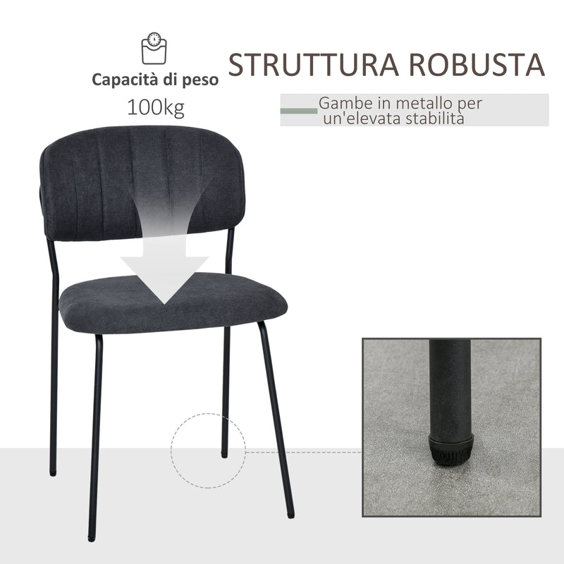 Set 4 Sedie Imbottite 49,5x55x81 cm in Tessuto Effetto Lino Grigio Scuro