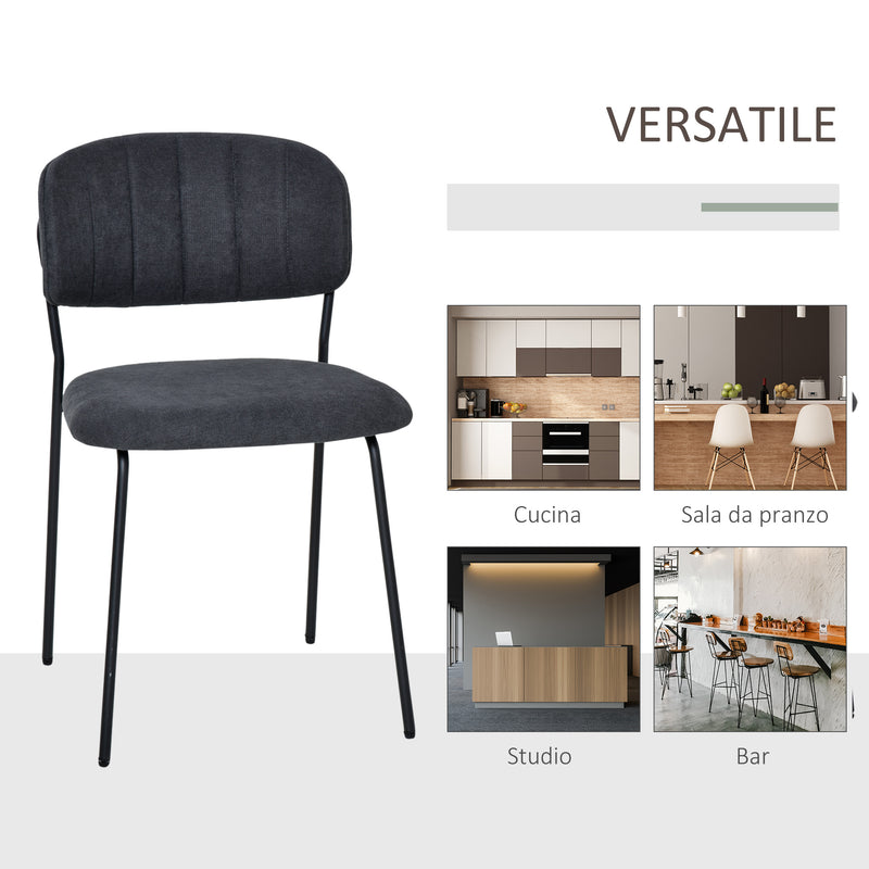 Set 4 Sedie Imbottite 49,5x55x81 cm in Tessuto Effetto Lino Grigio Scuro