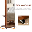 Specchio da Terra 40x44,5x170 cm con Appendiabiti Mensole e Ruote Noce