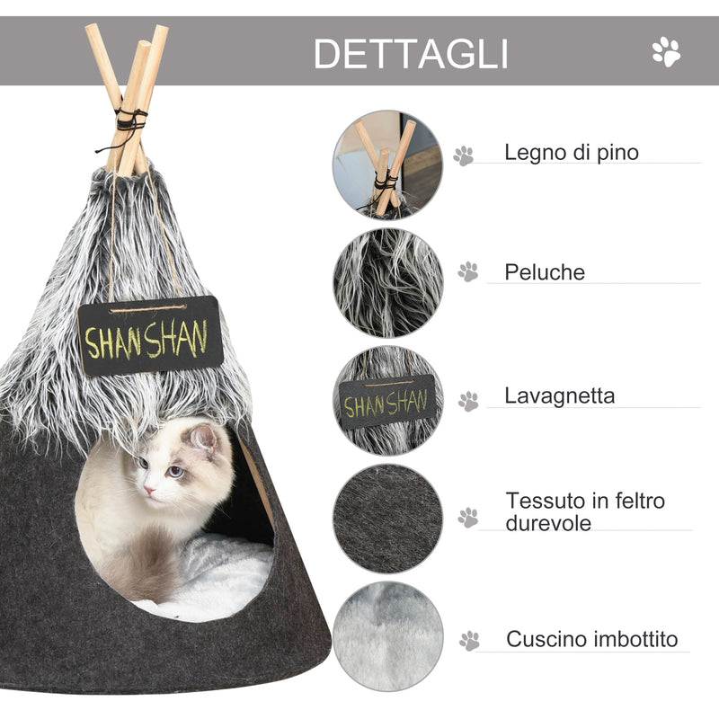 Tenda Cuccia per Gatti e Cani Piccoli Ø50x70 cm in Feltro Peluche Grigio