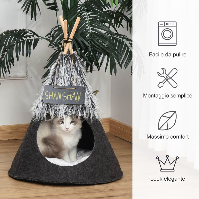Tenda Cuccia per Gatti e Cani Piccoli Ø50x70 cm in Feltro Peluche Grigio