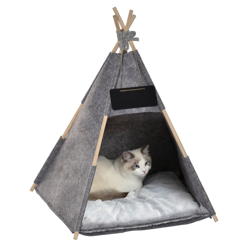 Tenda Cuccia per Gatti e Cani Piccoli 58x58x80 cm in Feltro Peluche Grigio