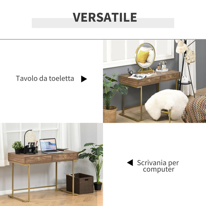 Consolle Ingresso 2 Cassetti 110x55x76 cm in Metallo e MDF Marrone e Oro