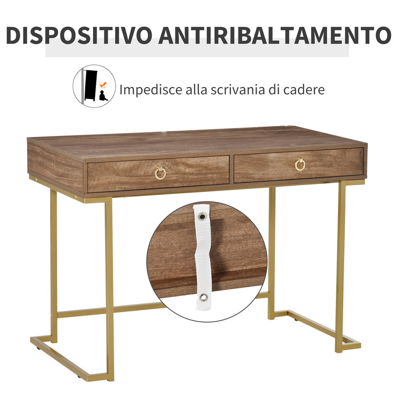 Consolle Ingresso 2 Cassetti 110x55x76 cm in Metallo e MDF Marrone e Oro