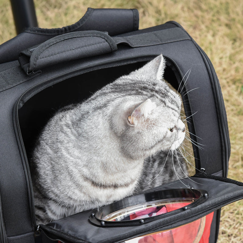 Zaino Pieghevole con Oblò per Gatti e Cani di Piccola Taglia 38x24x38 cm in Tessuto Oxford Nero e Rosso