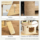 Albero Tiragraffi Multilivello 60x40x130 cm con Casetta e Corda in Juta Giallo