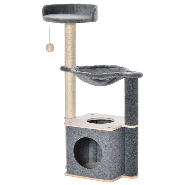 sconto Albero Tiragraffi Multilivello 48x34x95 cm con Casetta e Corde in Sisal Grigio