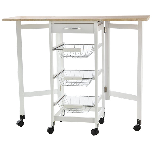 Carrello da Cucina 37x37x77,5 cm 3 Cestini 1 Cassetto e Ribalte Bianco e Legno prezzo