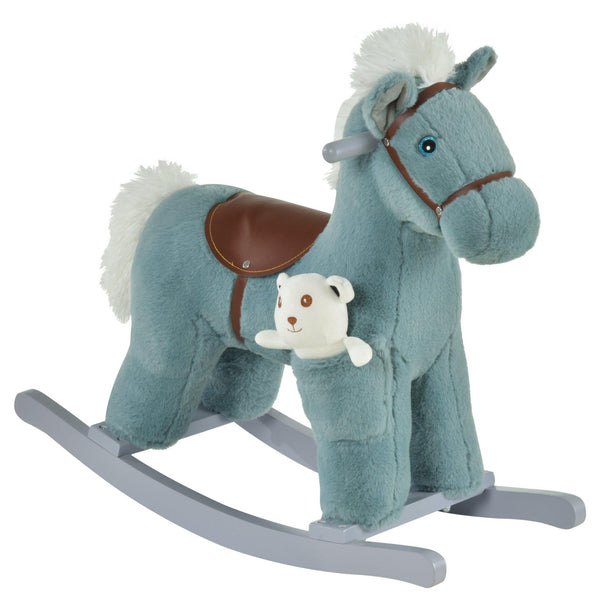 online Cavallo a Dondolo in Peluche e Legno con Orsetto e Suoni Blu