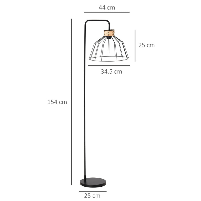 Lampada da Terra 44x34x154 cm in Metallo e Rattan Nero
