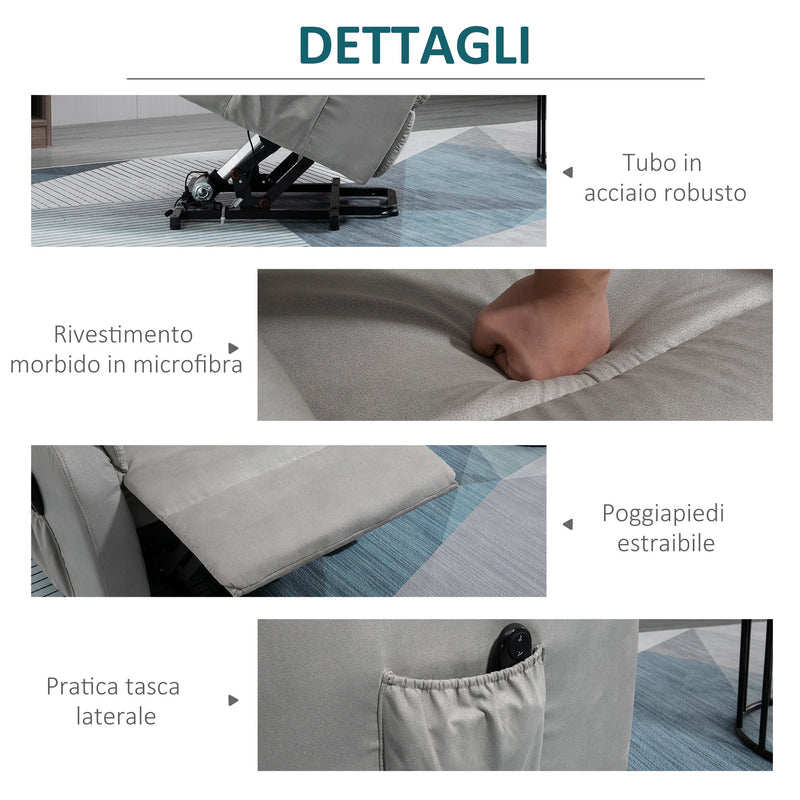 Poltrona Alzapersona Elettrica 1 Motore in Tessuto Grigio