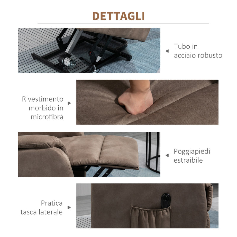 Poltrona Alzapersona Elettrica 1 Motore in Tessuto Marrone