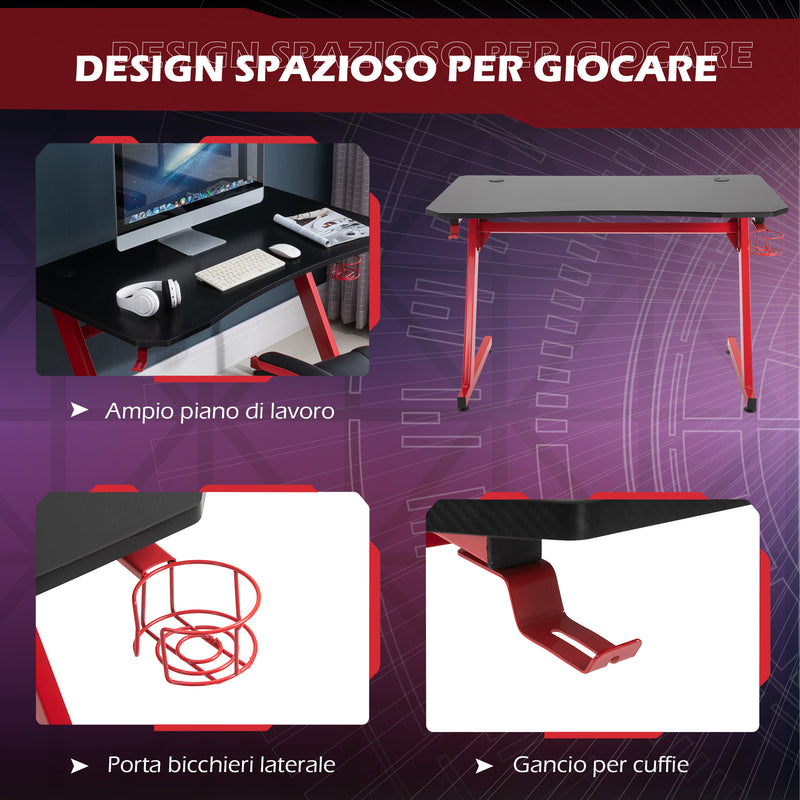 Scrivania Gaming 120x65x74,5 cm in Legno e Acciaio  Rosso e Nera