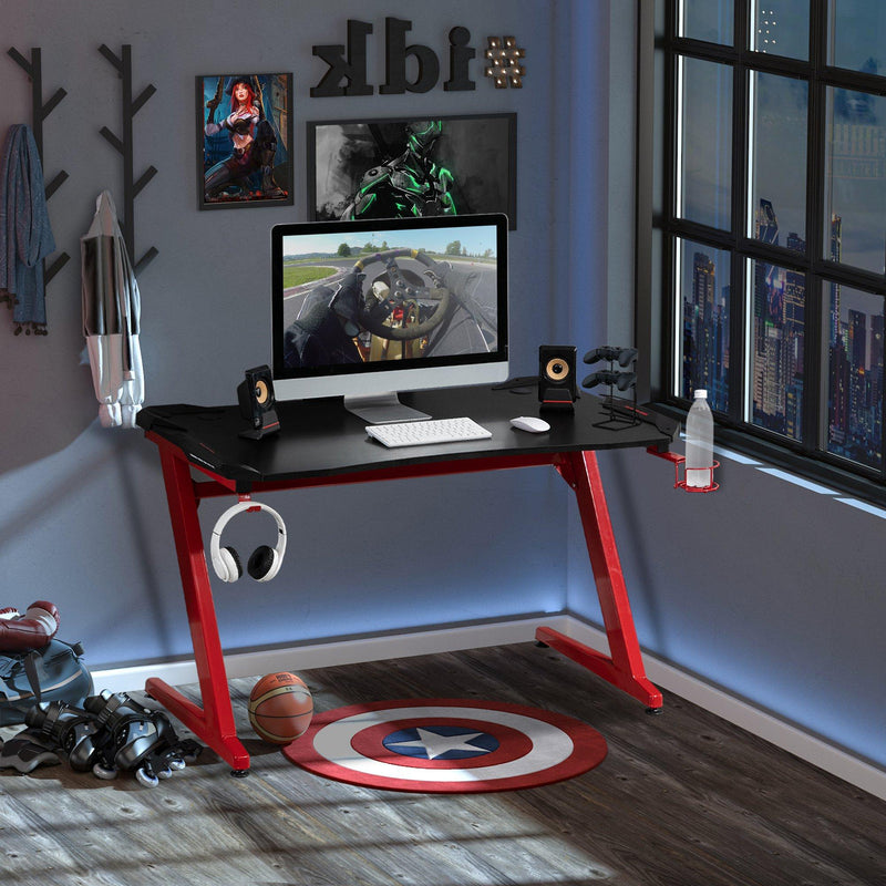 Scrivania Gaming 122x66x96 cm in Metallo e Legno Nero e Rosso