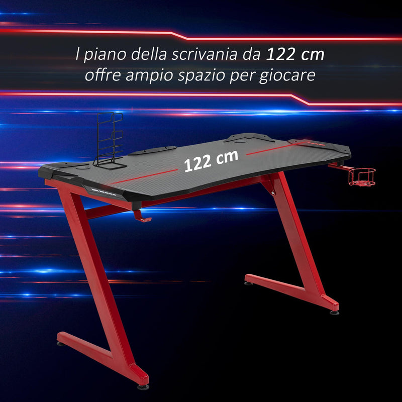 Scrivania Gaming 122x66x96 cm in Metallo e Legno Nero e Rosso