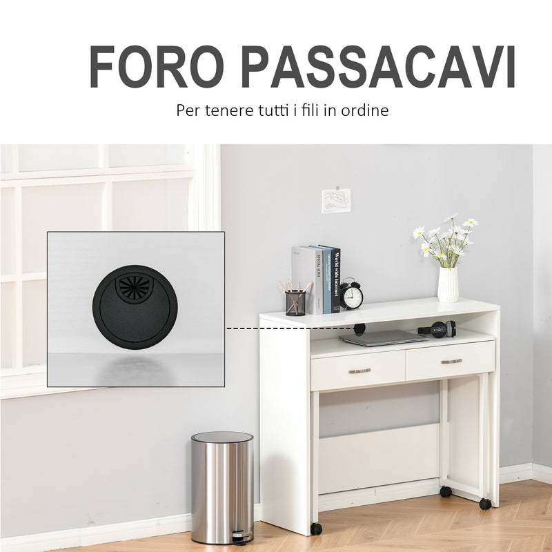 Scrivania con Cassetti e Ruote 100x36x88 cm in Metallo e MDF Bianca