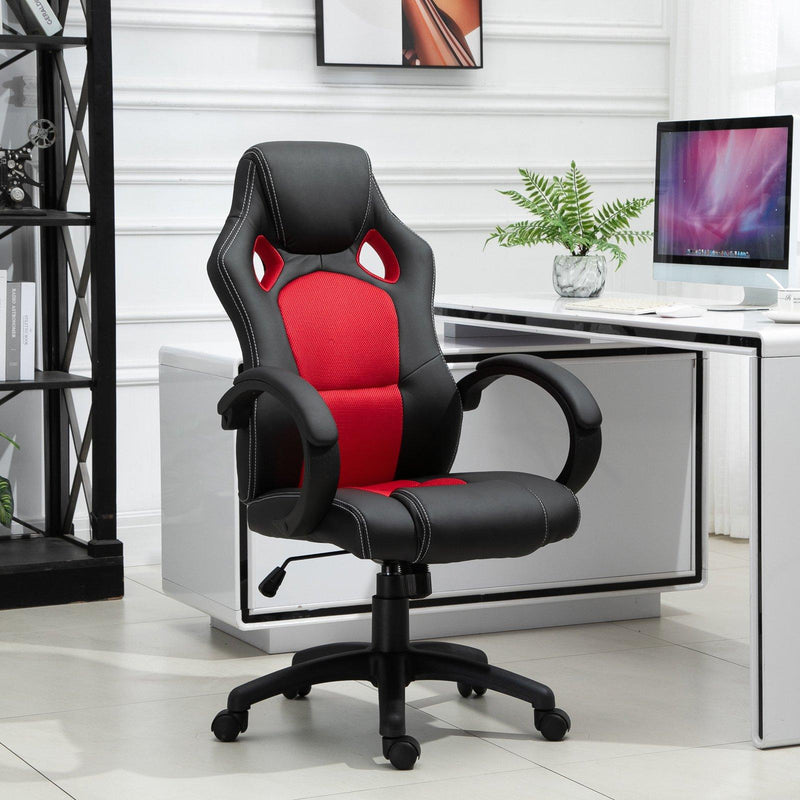 Sedia da Gaming Ergonomica in Similpelle Rosso e Nero