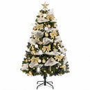 Albero di Natale Artificiale Ø110x180 cm con 200 Luci LED Bianco Caldo 8 Modalità 800 Rami Ignifughi Palline e Nastri      