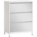 Cassettiera a Specchio Moderna 60x35x80 cm con 3 Cassetti in Pannello Truciolato e Vetro Bianca      