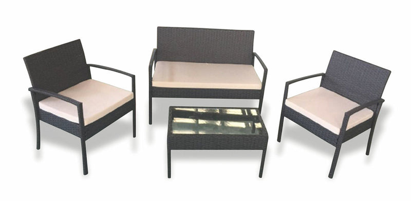 Set da Giardino Divano 2 Poltrone e Tavolino in Rattan Soriani Santorini Marrone