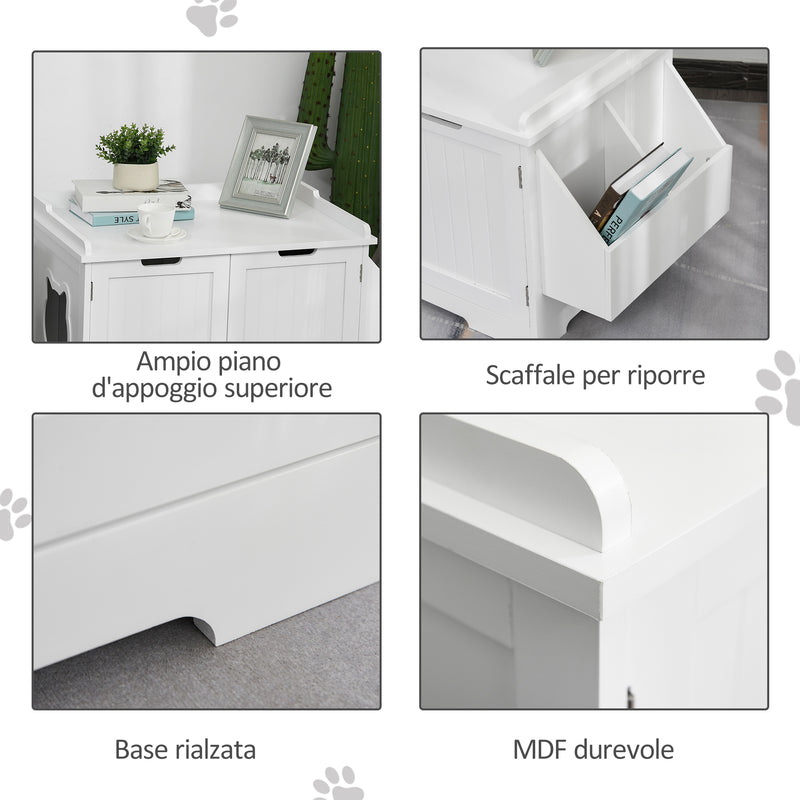 Lettiera per Gatti a 2 Ante con Portaoggetti Laterale 88,5x48x51,5 cm Bianca