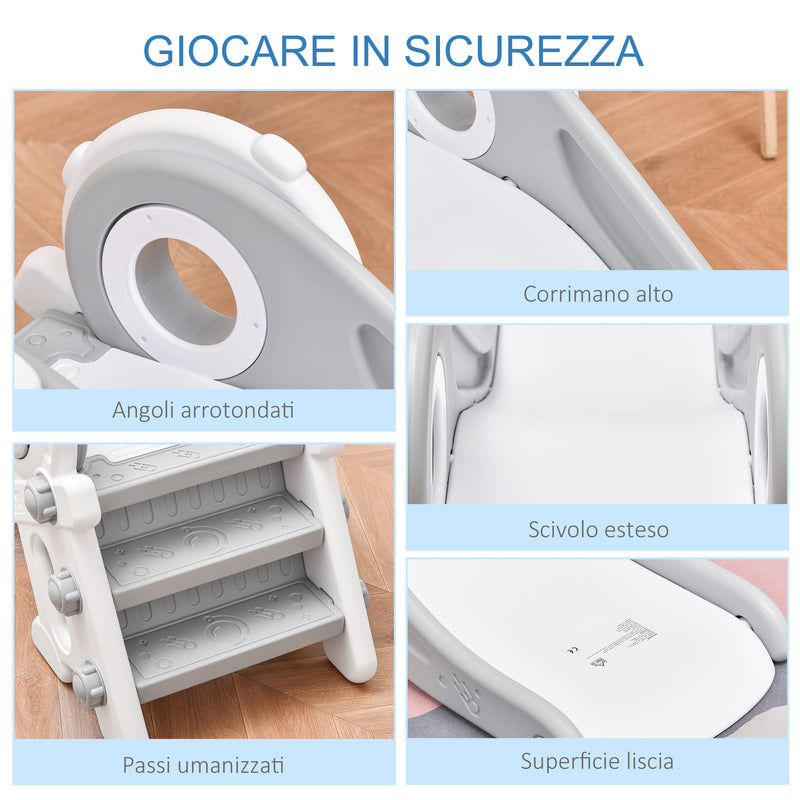Scivolo per Bambini con 3 Scalini 133x52x58cm Grigio e Bianco
