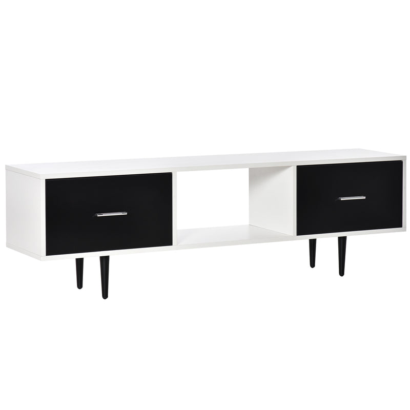 Mobile TV in Legno Truciolato e Metallo 140x30x42 cm Bianco e Nero