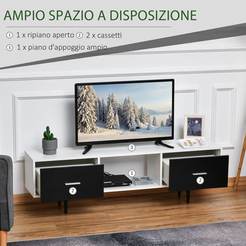 Mobile TV in Legno Truciolato e Metallo 140x30x42 cm Bianco e Nero