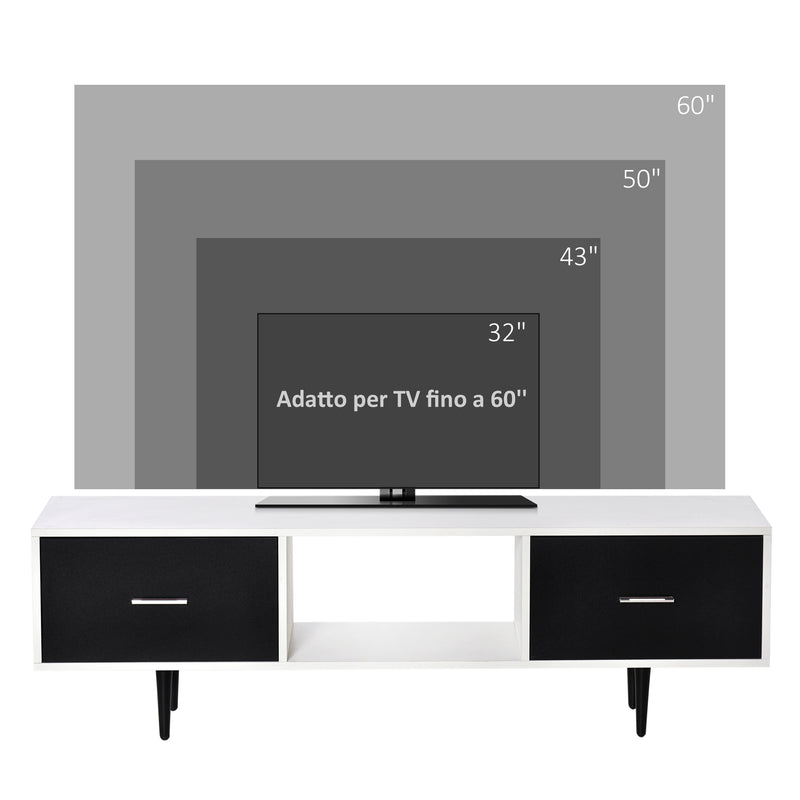 Mobile TV in Legno Truciolato e Metallo 140x30x42 cm Bianco e Nero
